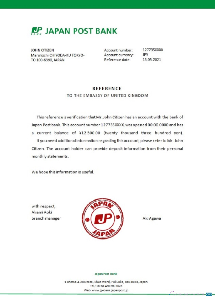 Download Japan Japan Post Bank reference Photoshop template